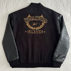 Rare Reebok Allen Iverson Classic Black Varsity Bomber Letterman Jacket Men’s